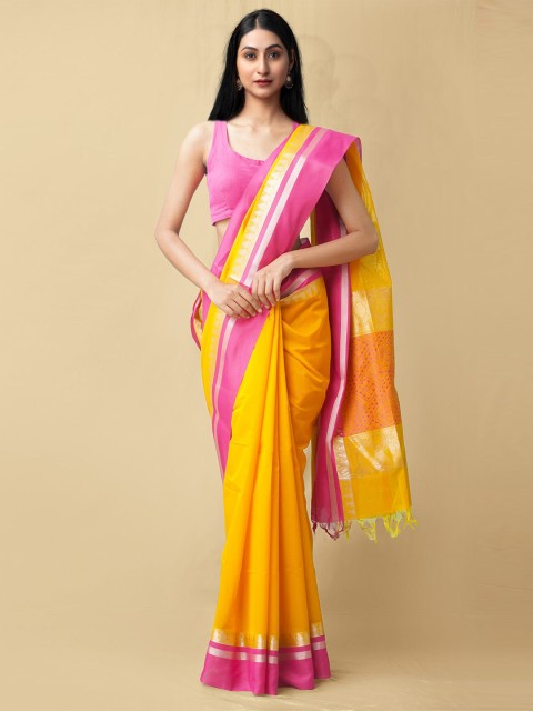 

Unnati Silks Women Orange Woven Design Bangalore Sico Saree