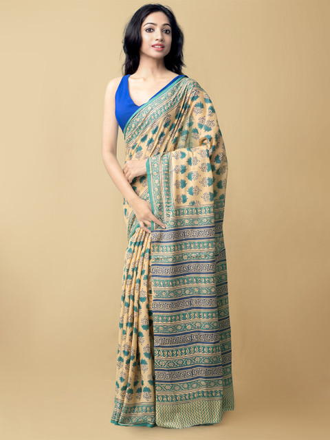 

Unnati Silks Brown Ethnic Motifs Pure Cotton Block Print Saree
