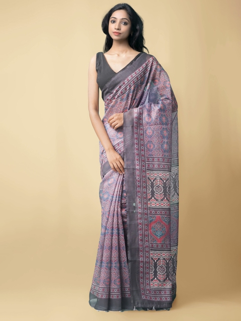 

Unnati Silks Blue & Red Woven Design Silk Cotton Chanderi Saree