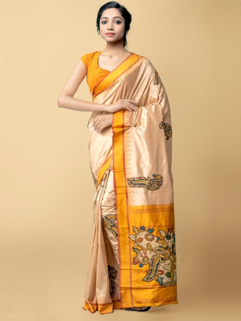 

Unnati Silks Brown & Yellow Woven Design Pure Silk Baluchari Saree
