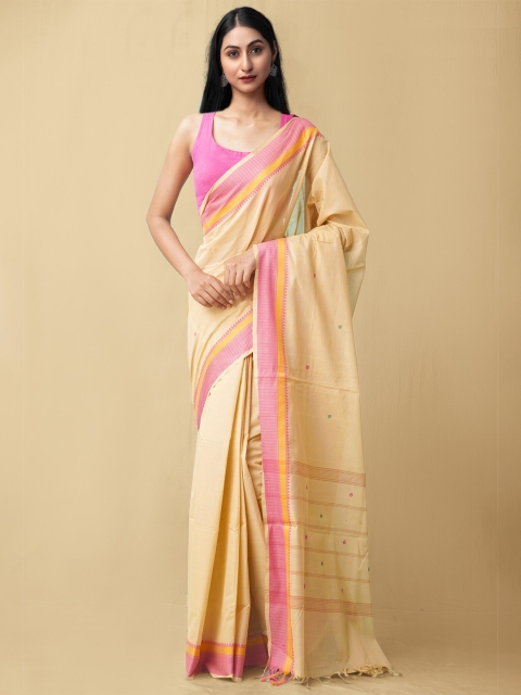 

Unnati Silks Brown & Pink Woven Design Uppada Pure Cotton Saree