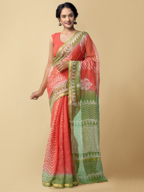 

Unnati Silks Red & White Ethnic Motifs Zari Pure Cotton Kota Saree