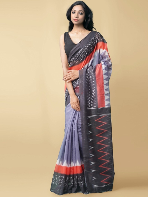 

Unnati Silks Women Grey Printed Chanderi Sico Saree