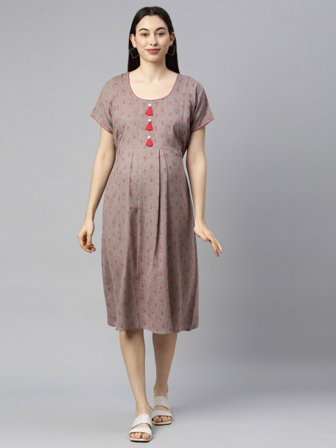 

GOLDSTROMS Women Grey Ethnic Motifs Maternity A-Line Dress