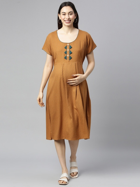 

GOLDSTROMS Brown Maternity A-Line Midi Dress