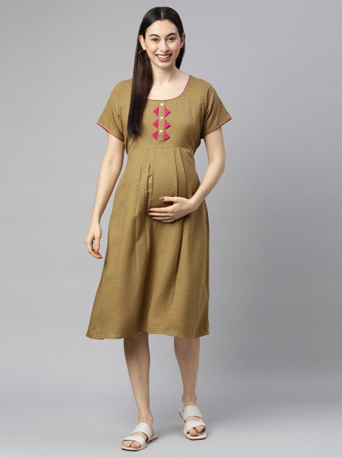 

GOLDSTROMS Khaki Maternity A-Line Dress