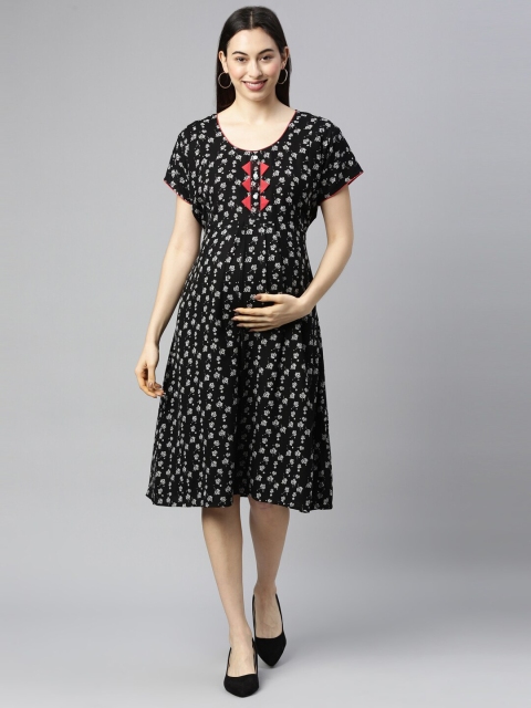 

GOLDSTROMS Black Floral Printed Maternity Dress
