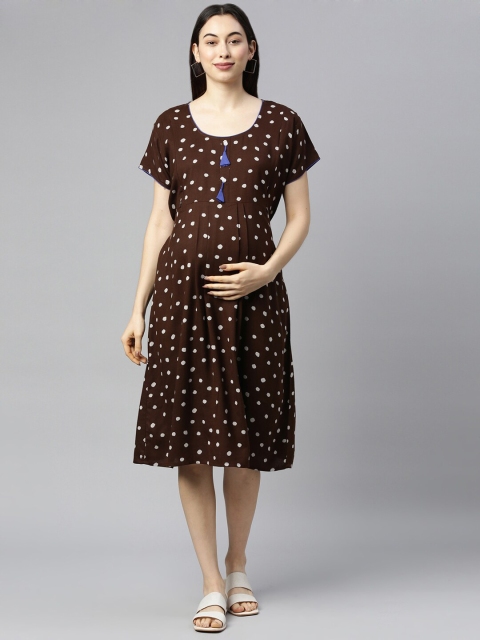 

GOLDSTROMS Coffee Brown & White Maternity Dress