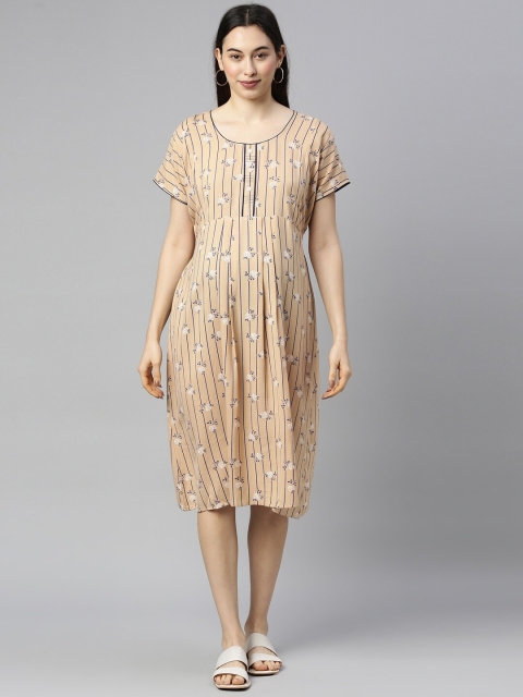 

GOLDSTROMS Peach-Coloured Cotton Printed Maternity A-Line Dress