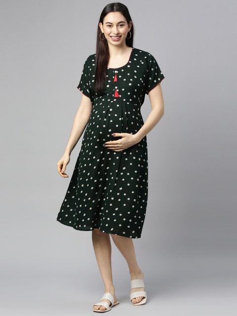 

GOLDSTROMS Green & White Printed Maternity Midi Dress