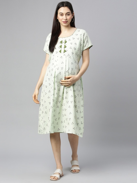 

GOLDSTROMS Green & Grey Floral Maternity A-Line Dress