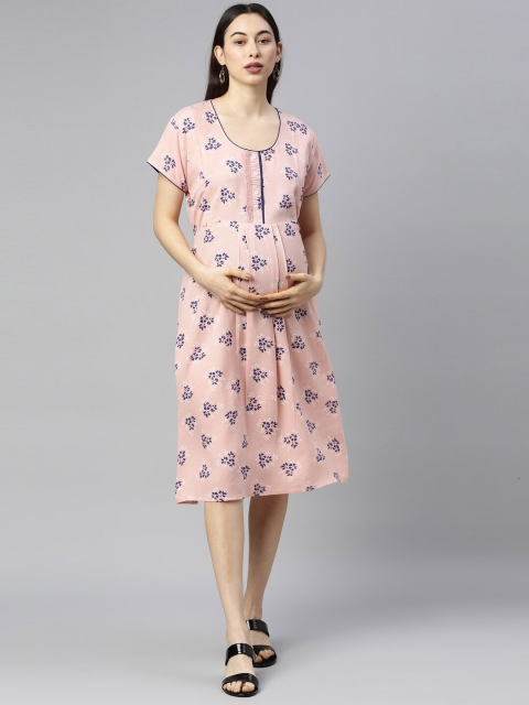 

GOLDSTROMS Pink Floral Maternity Cotton A-Line Midi Dress