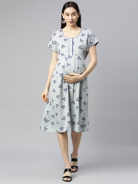 

GOLDSTROMS Blue Floral Maternity A-Line Dress