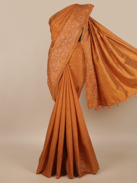 

Pothys Copper-Toned & Cream-Coloured Floral Jute Silk Saree