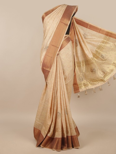 

Pothys Cream-Coloured & Gold-Toned Saree