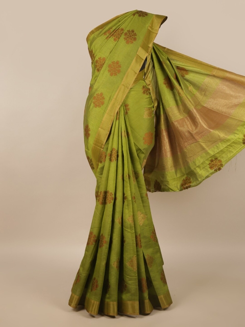 

Pothys Green & Gold-Toned Ethnic Motifs Zari Jute Silk Saree