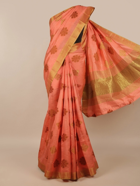 

Pothys Peach-Coloured & Gold-Toned Ethnic Motifs Zari Jute Silk Saree