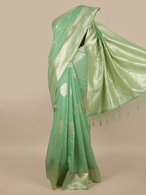 

Pothys Green & Silver-Toned Ethnic Motifs Zari Saree