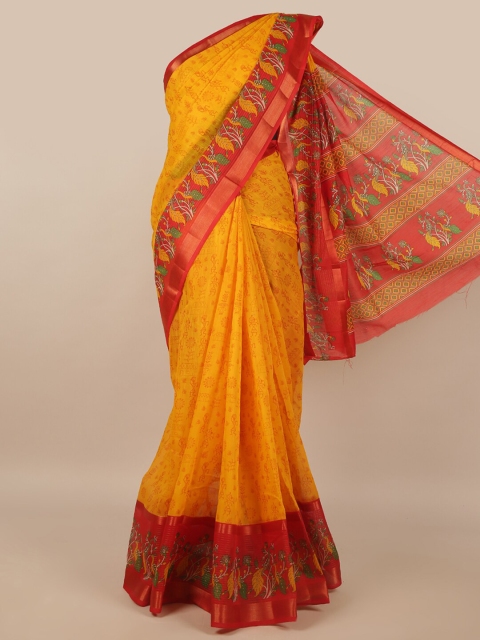 

Pothys Yellow & Red Zari Jute Silk Saree
