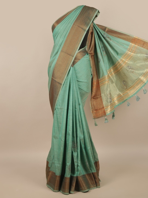 

Pothys Green & Gold-Toned Woven Design Zari Saree