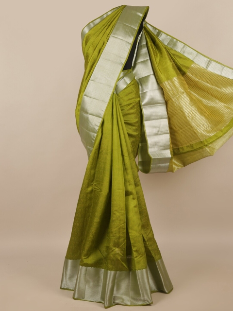 

Pothys Green & Silver-Toned Ethnic Motifs Zari Jute Silk Saree