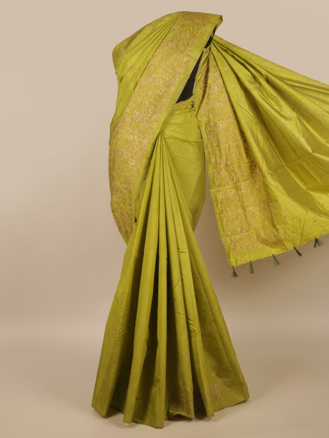 

Pothys Green & Gold-Toned Ethnic Motifs Jute Silk Saree