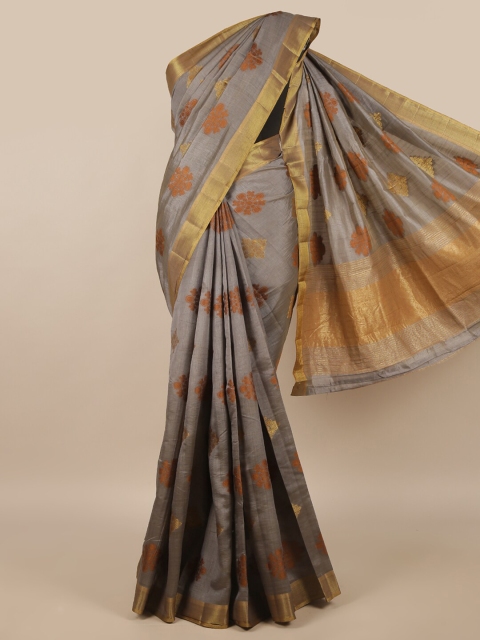 

Pothys Grey & Gold-Toned Ethnic Motifs Zari Jute Silk Saree
