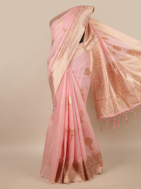 

Pothys Pink & Gold-Toned Ethnic Motifs Zari Saree