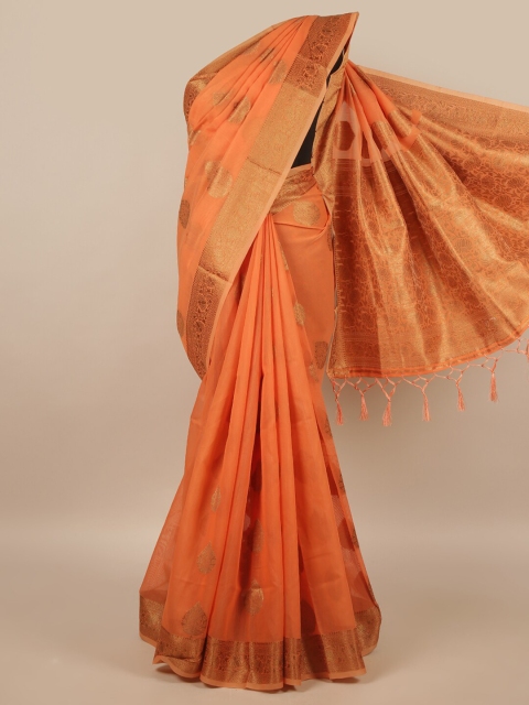 

Pothys Orange & Gold-Toned Ethnic Motifs Zari Saree