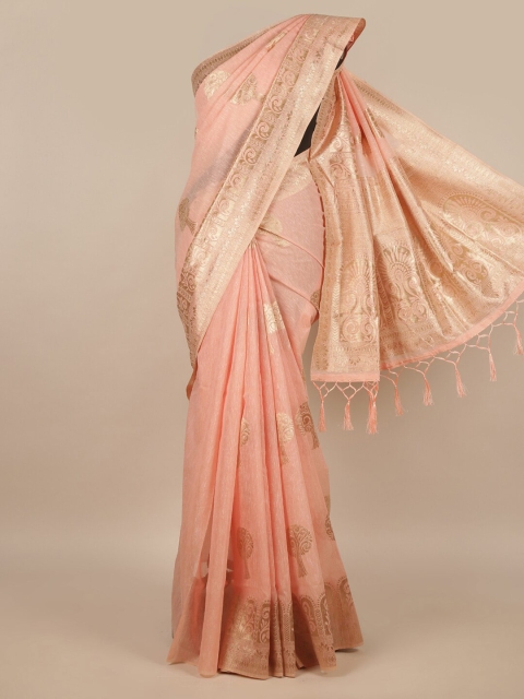 

Pothys Pink & Gold-Toned Woven Design Zari Saree