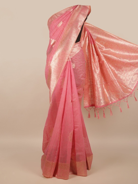 

Pothys Pink & Gold-Toned Ethnic Motifs Zari Saree