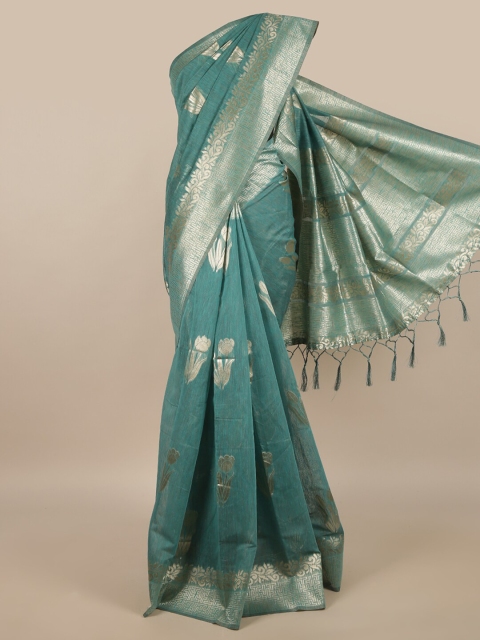 

Pothys Teal & Gold-Toned Ethnic Motifs Zari Saree