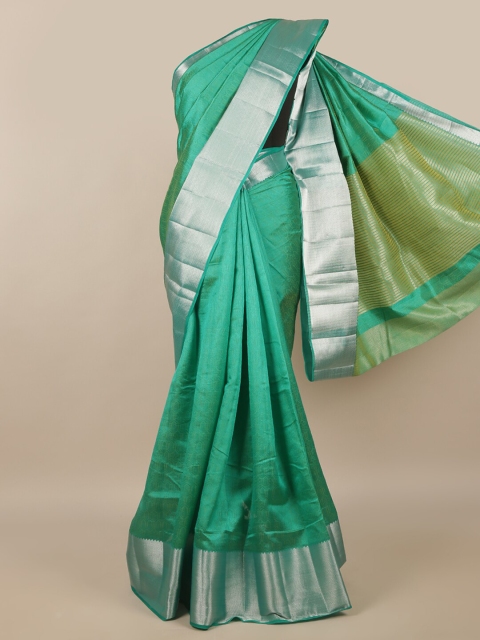 

Pothys Green & Silver-Toned Woven Design Zari Jute Silk Saree