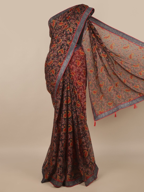 

Pothys Grey & Orange Paisley Saree