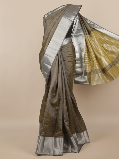 

Pothys Grey & Silver-Toned Ethnic Motifs Zari Jute Silk Saree