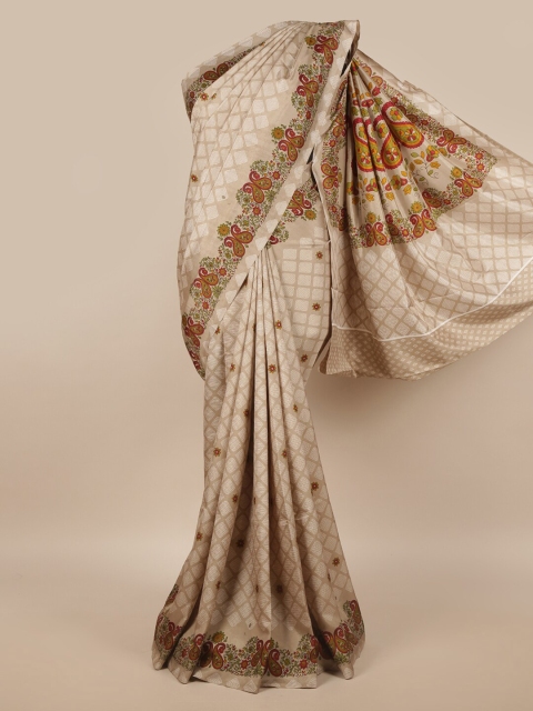 

Pothys Cream-Coloured & Green Ethnic Motifs Saree