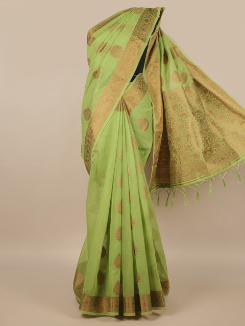 

Pothys Green & Gold-Toned Woven Design Zari Saree