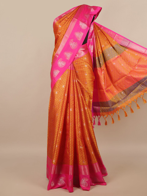 

Pothys Orange & Fuchsia Ethnic Motifs Zari Saree