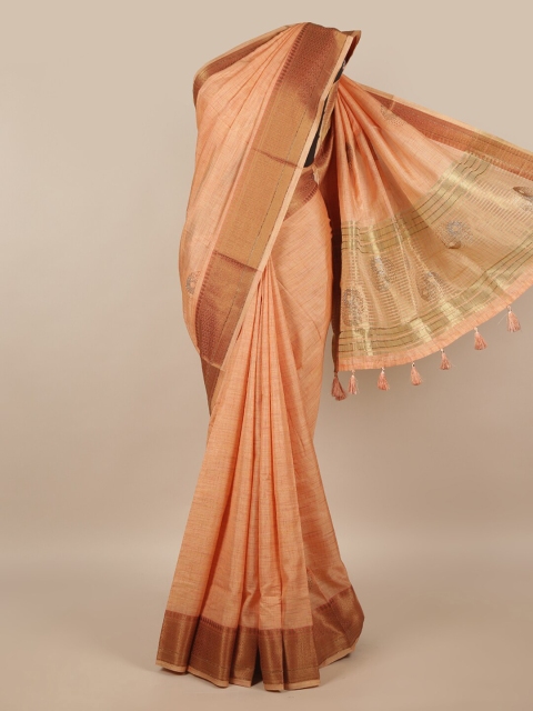 

Pothys Peach-Coloured & Gold-Toned Embellished Beads and Stones Saree