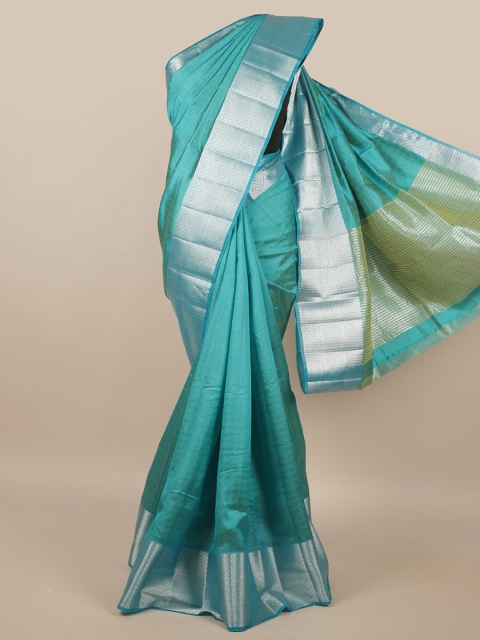 

Pothys Blue & Silver-Toned Zari Jute Silk Saree