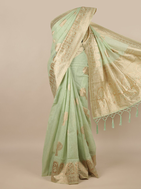 

Pothys Green & Gold-Toned Ethnic Motifs Zari Saree