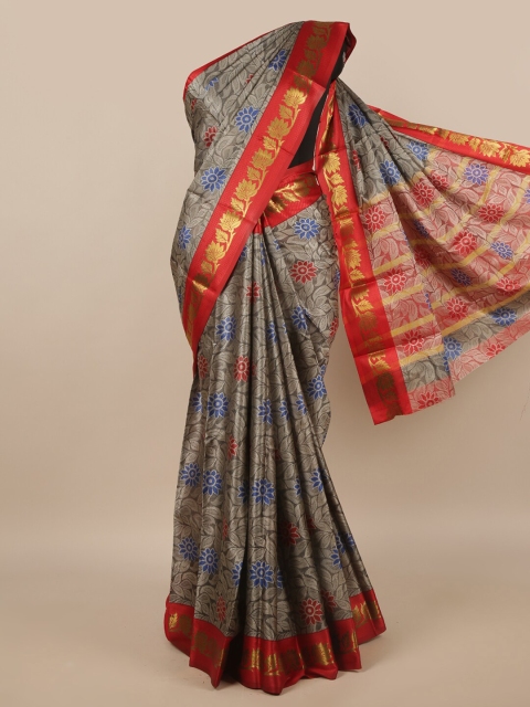 

Pothys Grey & Red Floral Zari Saree