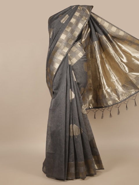 

Pothys Grey & Gold-Toned Woven Design Zari Saree