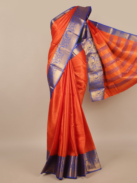

Pothys Orange & Blue Ethnic Motifs Zari Saree