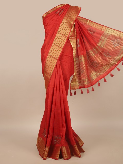 

Pothys Red & Gold-Toned Woven Design Zari Saree