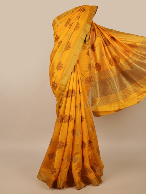 

Pothys Mustard & Gold-Toned Ethnic Motifs Zari Jute Silk Saree