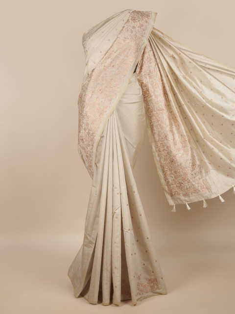 

Pothys Cream-Coloured Floral Jute Silk Saree