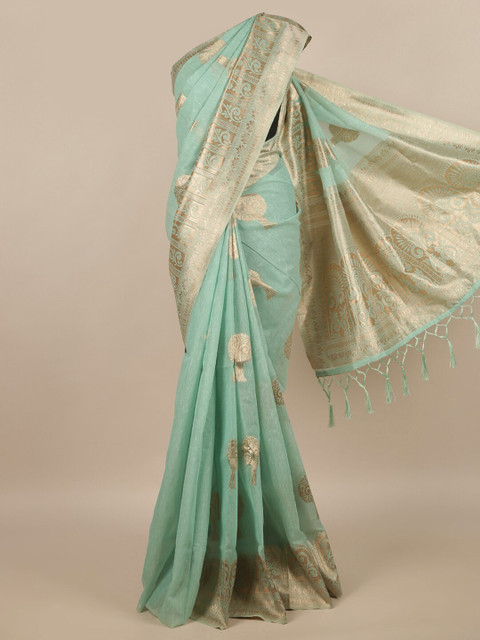 

Pothys Green & Gold-Toned Ethnic Motifs Zari Saree