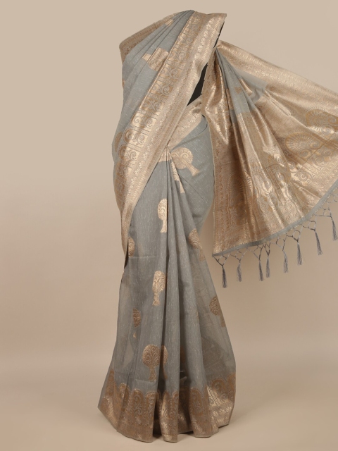 

Pothys Grey & Gold-Toned Woven Design Zari Saree