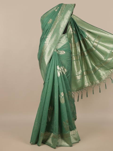 

Pothys Green & Gold-Toned Ethnic Motifs Zari Saree